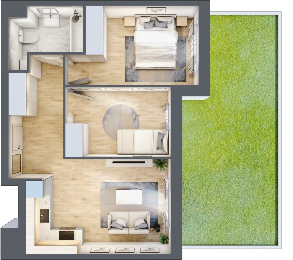3 pokoje, mieszkanie 50,91 m², parter, oferta nr MLAAB/C/0/4, Metro Life Apartamenty, Warszawa, Bemowo, Chrzanów, ul. Rayskiego
