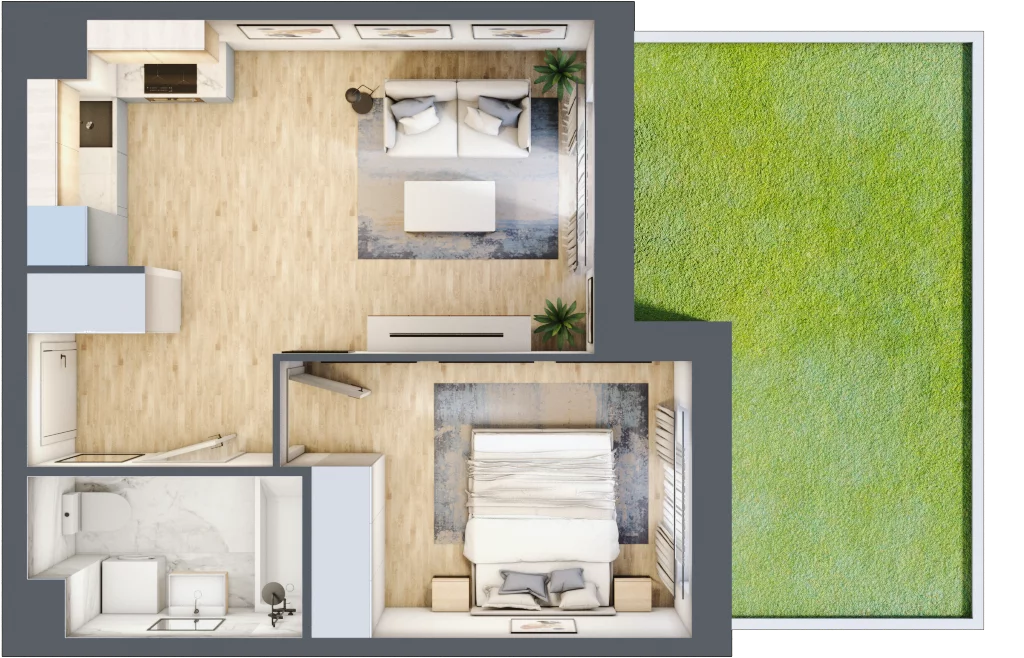 2 pokoje, mieszkanie 37,88 m², parter, oferta nr MLAAB/C/0/5, Metro Life Apartamenty, Warszawa, Bemowo, Chrzanów, ul. Rayskiego