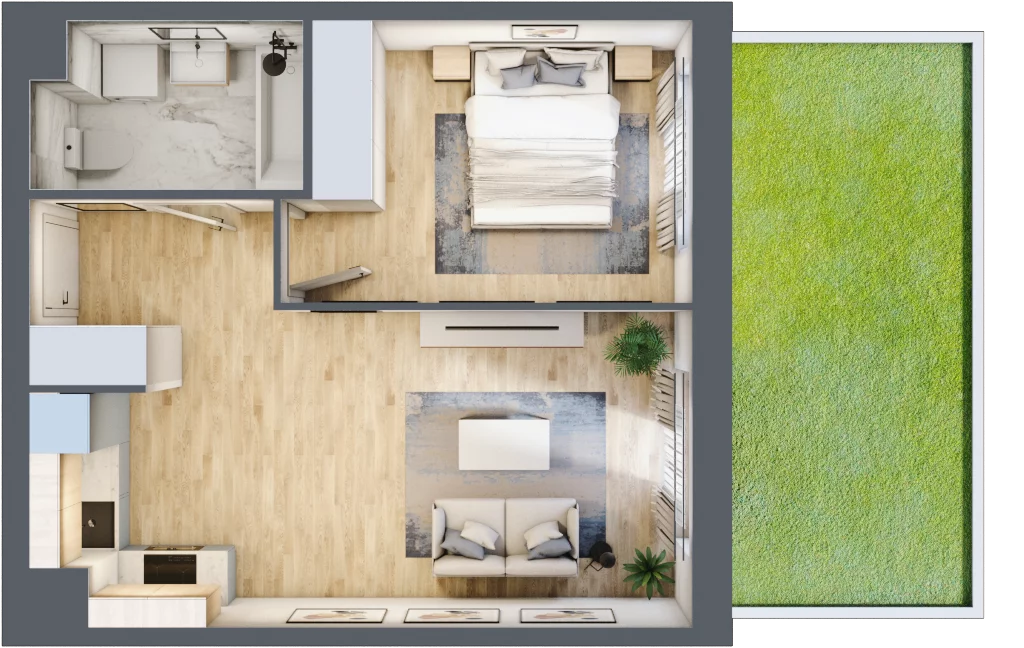 2 pokoje, mieszkanie 40,59 m², parter, oferta nr MLAAB/C/0/6, Metro Life Apartamenty, Warszawa, Bemowo, Chrzanów, ul. Rayskiego