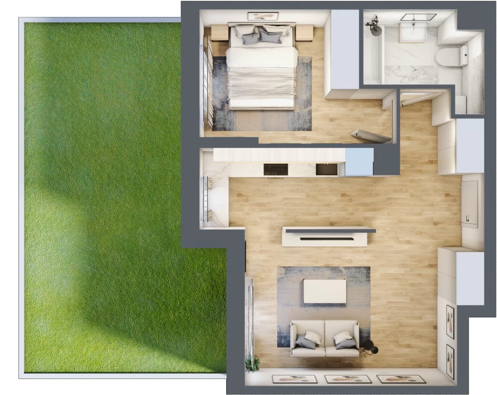 2 pokoje, mieszkanie 45,81 m², parter, oferta nr MLAAB/C/0/9, Metro Life Apartamenty, Warszawa, Bemowo, Chrzanów, ul. Rayskiego