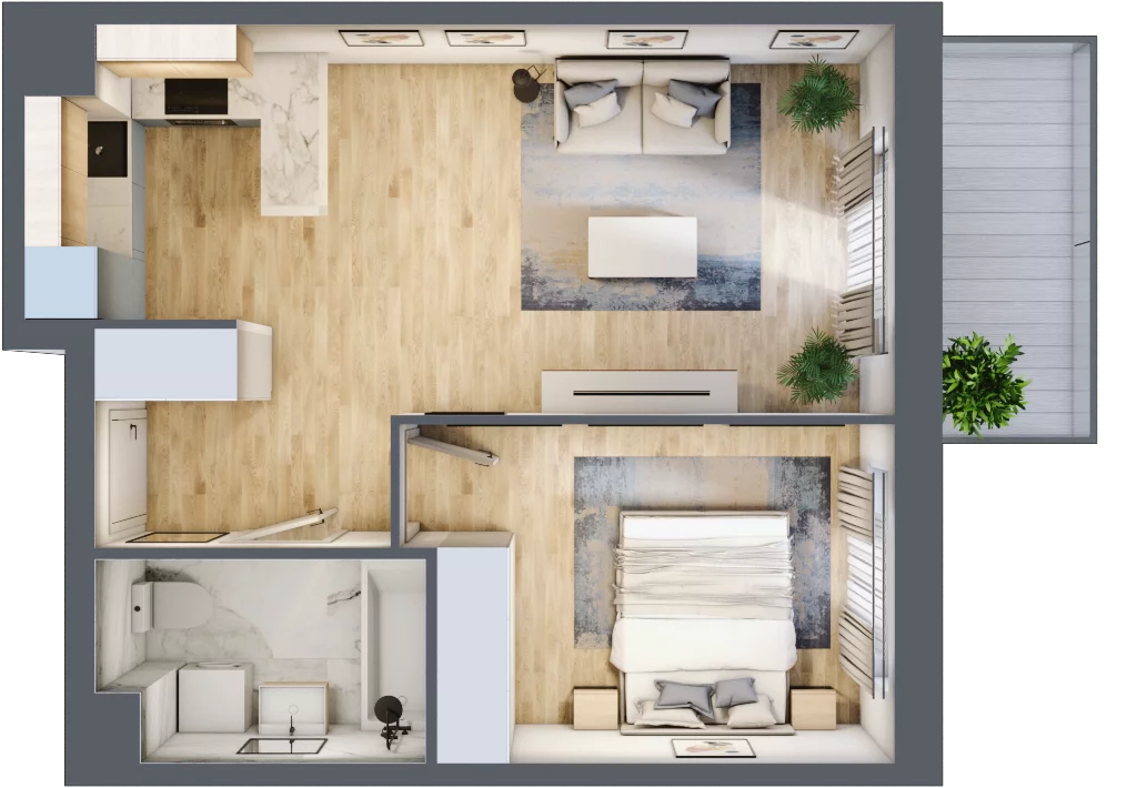 2 pokoje, mieszkanie 42,50 m², piętro 1, oferta nr MLAAB/C/1/3, Metro Life Apartamenty, Warszawa, Bemowo, Chrzanów, ul. Rayskiego