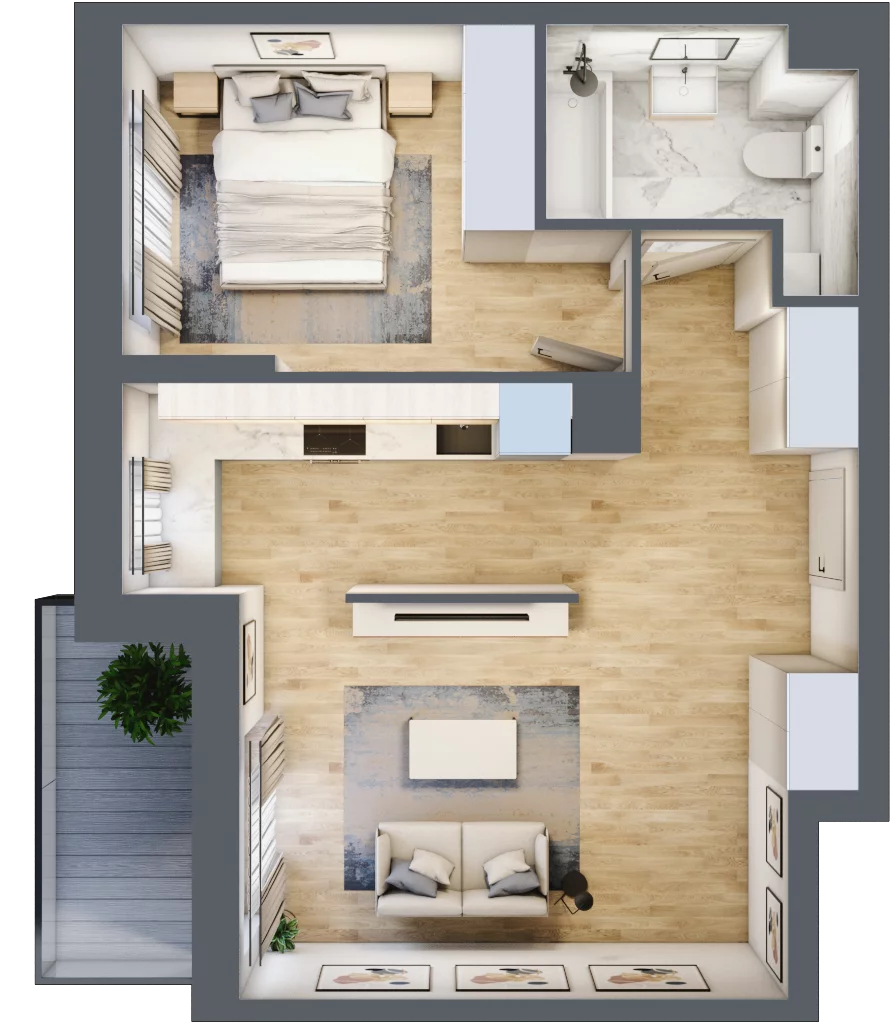 2 pokoje, mieszkanie 45,87 m², piętro 1, oferta nr MLAAB/C/1/9, Metro Life Apartamenty, Warszawa, Bemowo, Chrzanów, ul. Rayskiego
