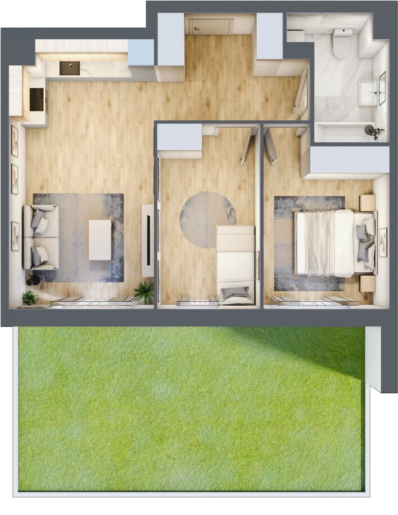 3 pokoje, mieszkanie 54,62 m², parter, oferta nr MLAAB/D/0/2, Metro Life Apartamenty, Warszawa, Bemowo, Chrzanów, ul. Rayskiego