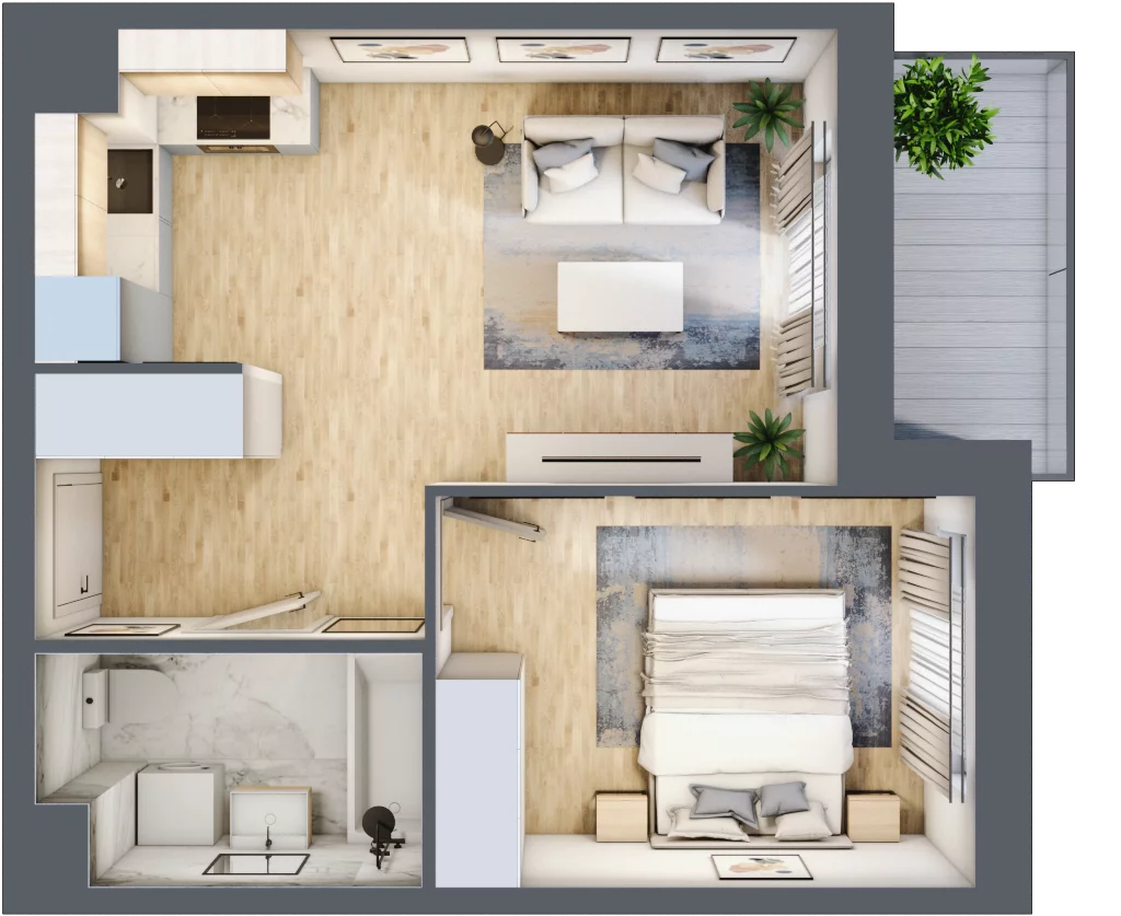2 pokoje, mieszkanie 37,20 m², piętro 1, oferta nr MLAAB/D/1/2, Metro Life Apartamenty, Warszawa, Bemowo, Chrzanów, ul. Rayskiego
