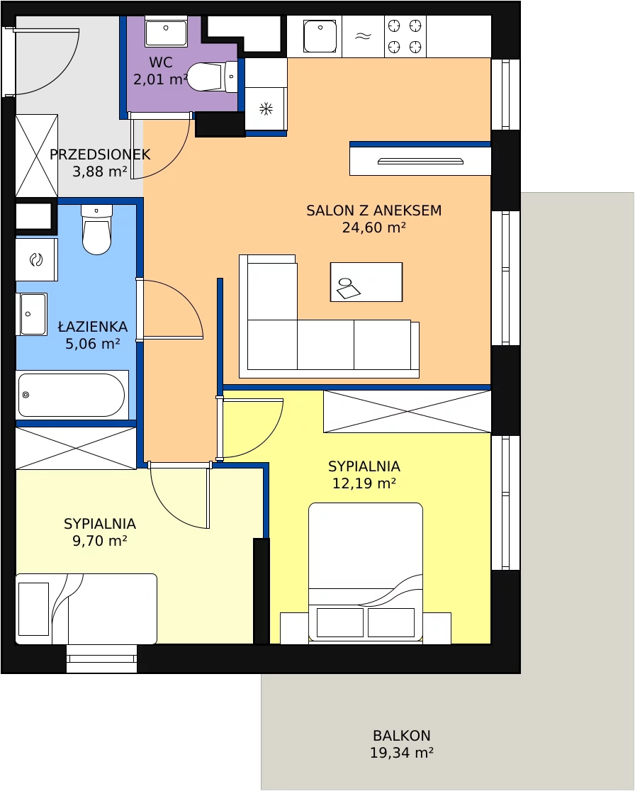 Zalety mieszkania 57.43 m², MLAAB/D/1/3