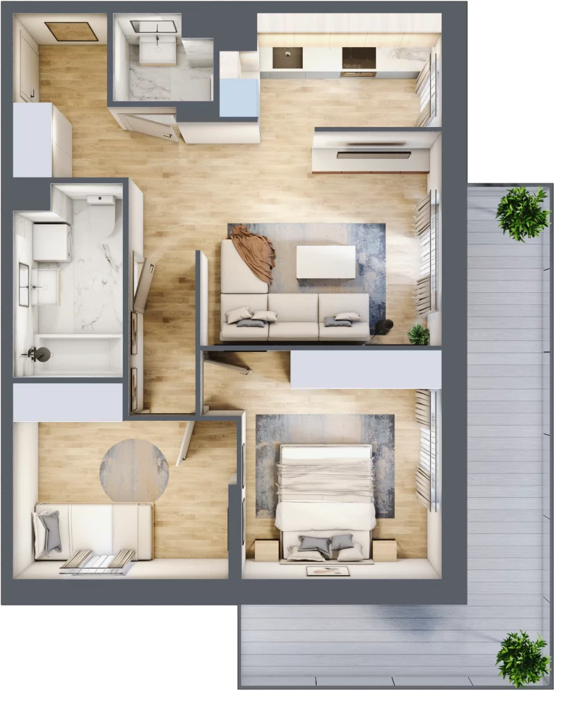 3 pokoje, mieszkanie 57,43 m², piętro 1, oferta nr MLAAB/D/1/3, Metro Life Apartamenty, Warszawa, Bemowo, Chrzanów, ul. Rayskiego