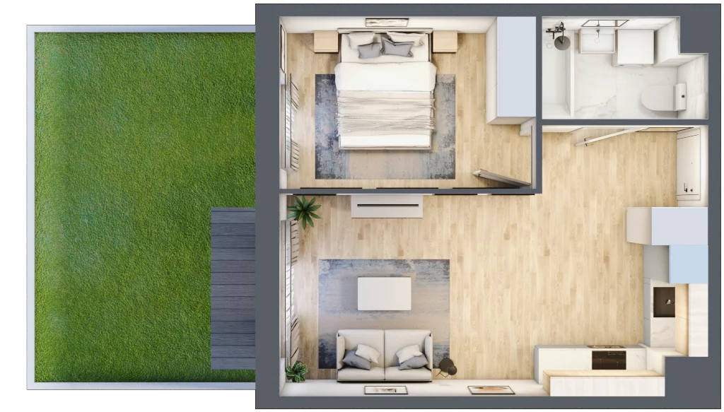 2 pokoje, mieszkanie 38,52 m², parter, oferta nr SU1/A/0/3, Sady Ursynów 1, Warszawa, Ursynów, Wyczółki, ul. Koprowskiego / Pieskowa Skała