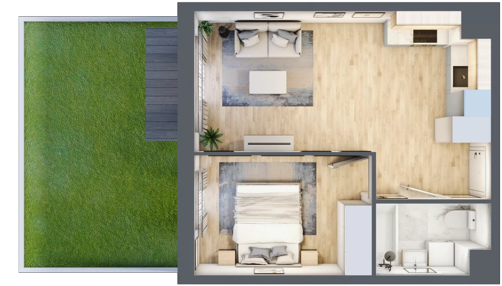 2 pokoje, mieszkanie 38,48 m², parter, oferta nr SU1/A/0/4, Sady Ursynów 1, Warszawa, Ursynów, Wyczółki, ul. Koprowskiego / Pieskowa Skała