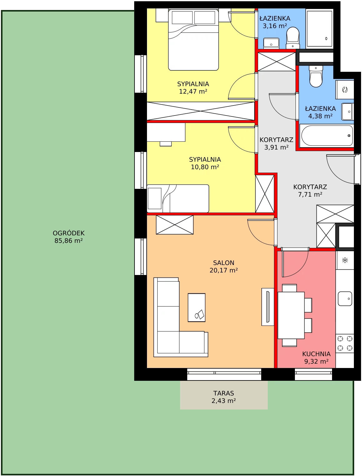 Zalety mieszkania 71.92 m², SU1/B/0/7