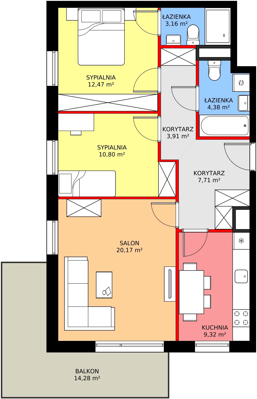 Zalety mieszkania 71.92 m², SU1/B/2/9