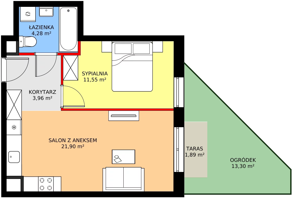 Zalety mieszkania 41.69 m², SU1/B/0/3