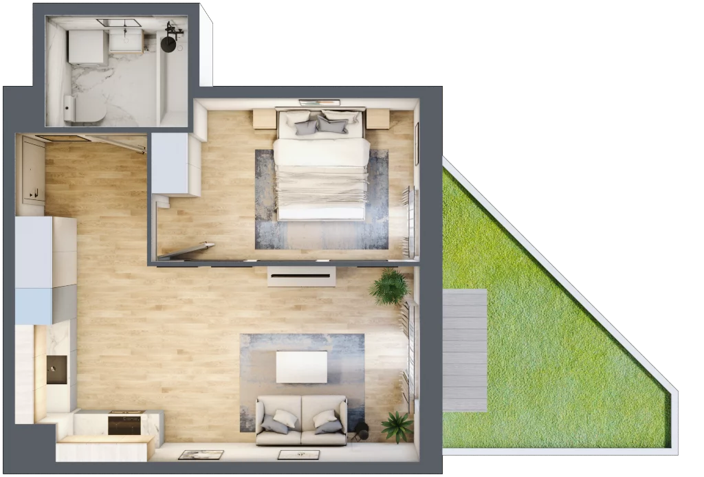 2 pokoje, mieszkanie 41,69 m², parter, oferta nr SU1/B/0/3, Sady Ursynów 1, Warszawa, Ursynów, Wyczółki, ul. Koprowskiego / Pieskowa Skała