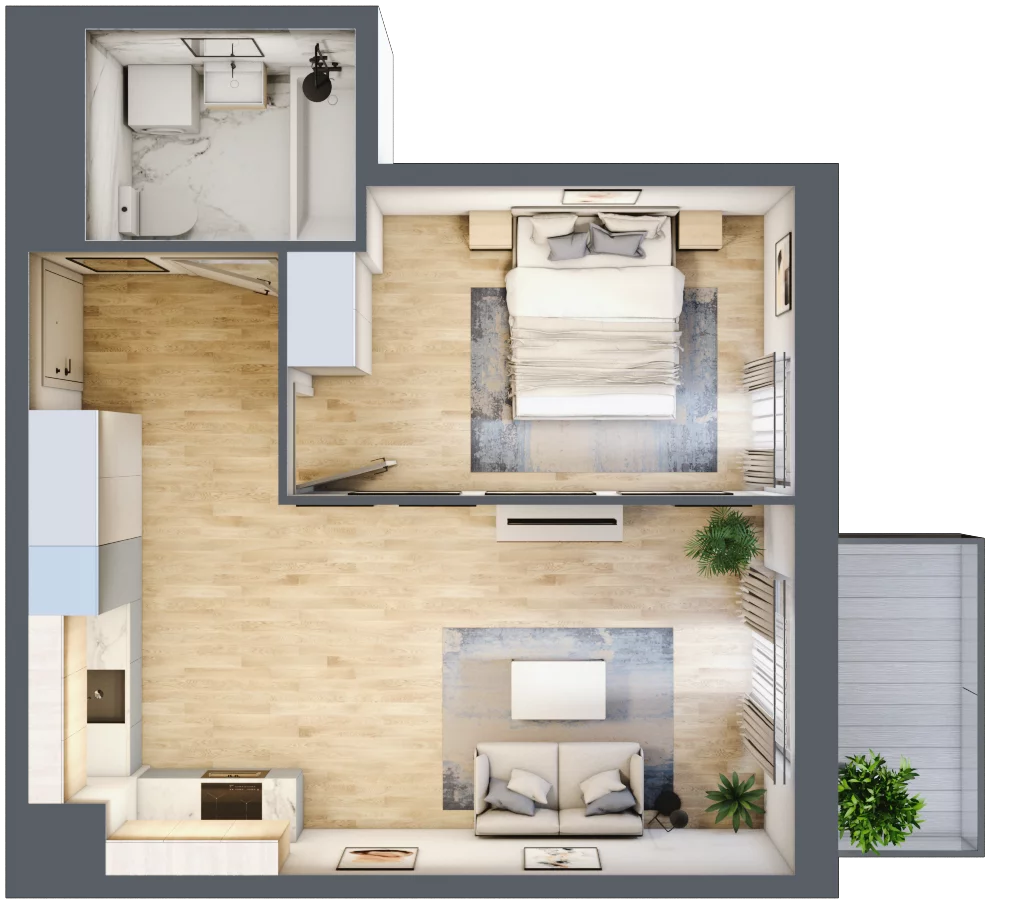 2 pokoje, mieszkanie 41,69 m², piętro 3, oferta nr SU1/B/3/5, Sady Ursynów 1, Warszawa, Ursynów, Wyczółki, ul. Koprowskiego / Pieskowa Skała