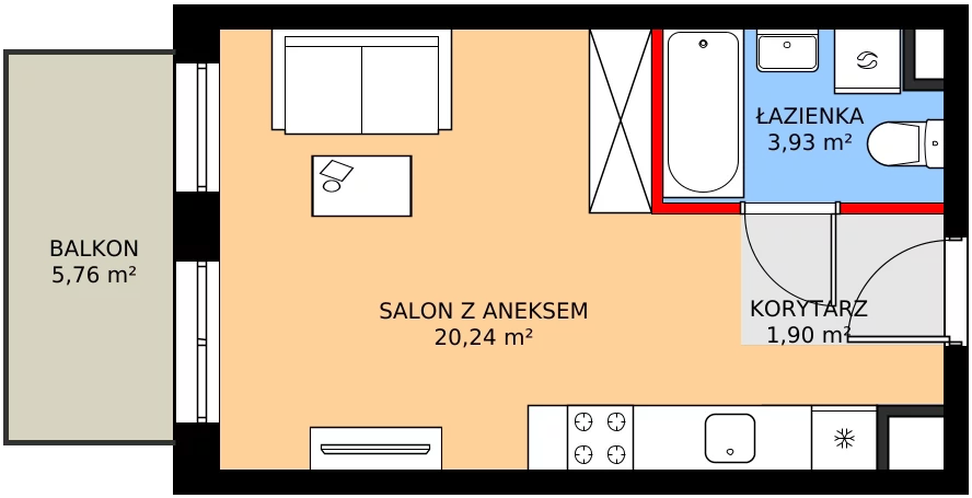 Zalety mieszkania 26.07 m², SU1/B/1/10