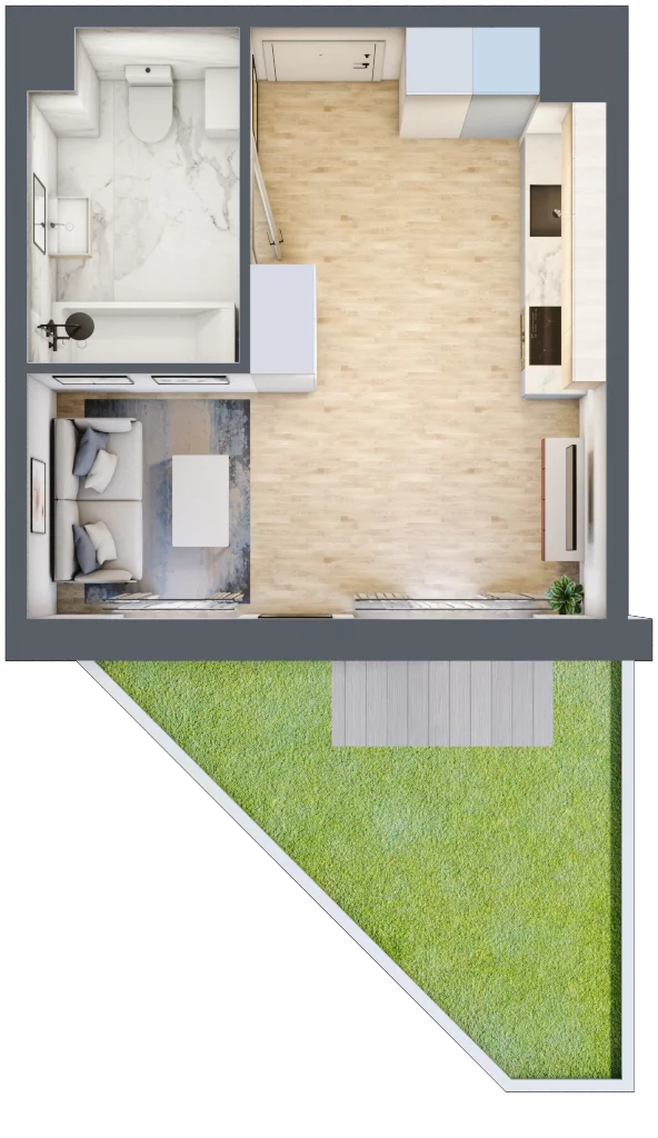 1 pokój, mieszkanie 26,94 m², parter, oferta nr SU1/B/0/2, Sady Ursynów 1, Warszawa, Ursynów, Wyczółki, ul. Koprowskiego / Pieskowa Skała