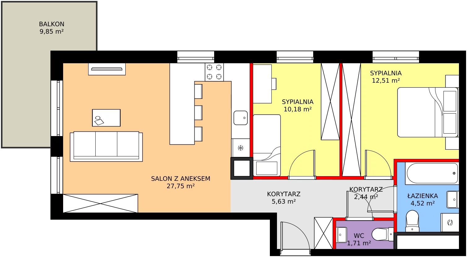 Zalety mieszkania 64.74 m², SU1/B/2/14