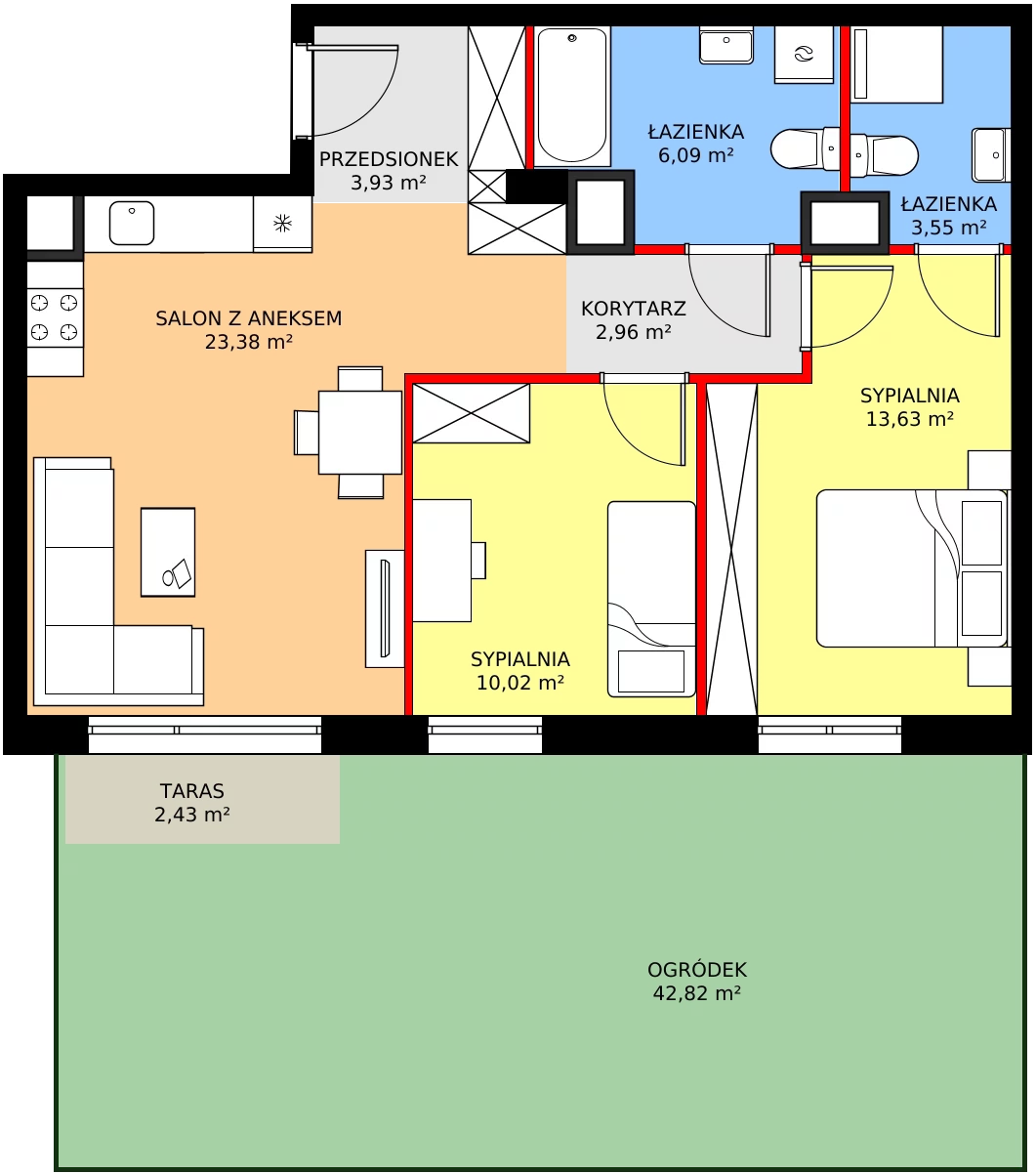 Zalety mieszkania 63.56 m², SU1/B/0/1