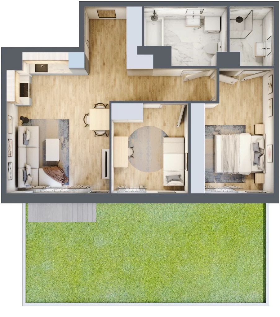 3 pokoje, mieszkanie 63,56 m², parter, oferta nr SU1/B/0/1, Sady Ursynów 1, Warszawa, Ursynów, Wyczółki, ul. Koprowskiego / Pieskowa Skała