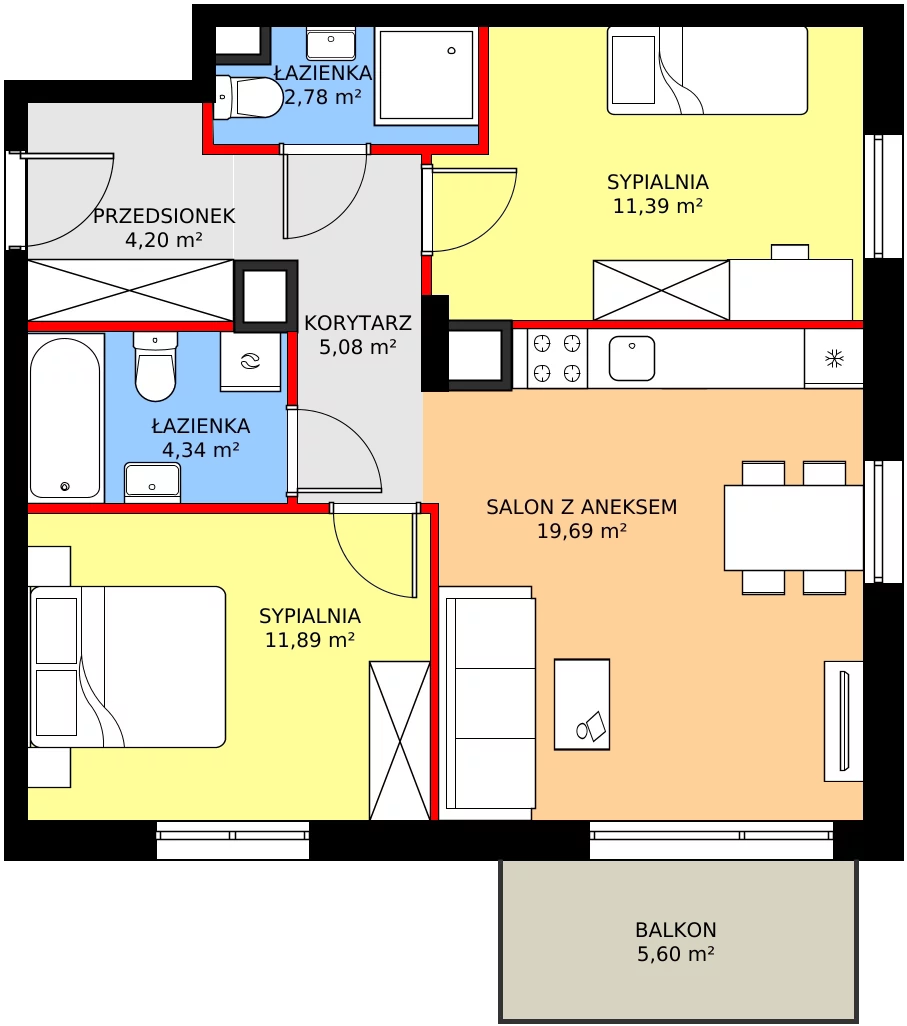 Zalety mieszkania 59.37 m², SU1/B/2/2