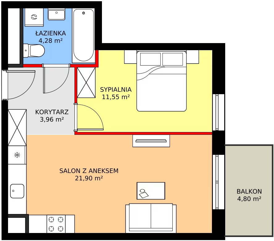 Zalety mieszkania 41.69 m², SU1/B/1/5
