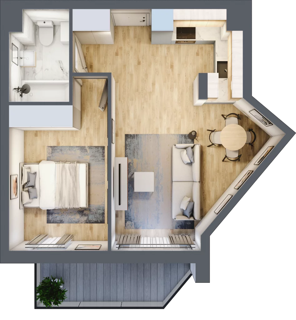 2 pokoje, mieszkanie 43,37 m², piętro 1, oferta nr RM/1B/I/1/3, Rytm Mokotowa 1B, Warszawa, Mokotów, Augustówka, ul. Antoniewska / Piramowicza