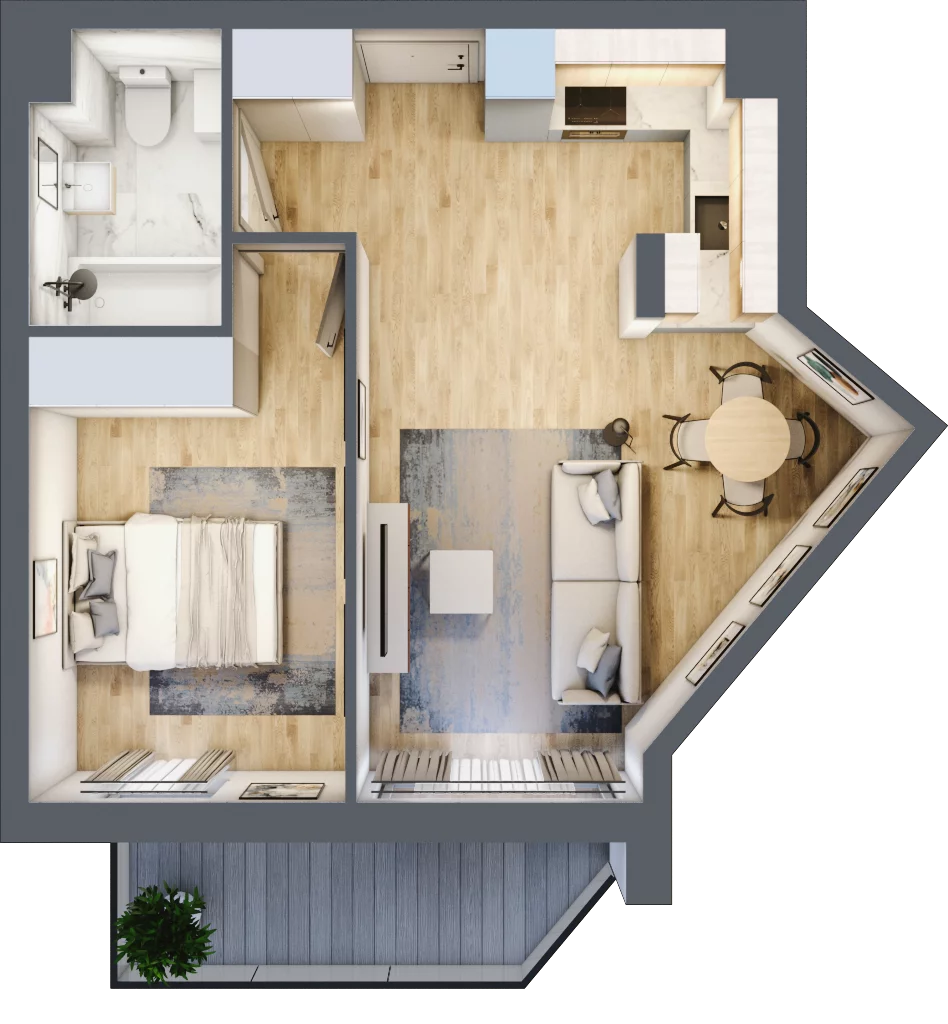 2 pokoje, mieszkanie 43,37 m², piętro 3, oferta nr RM/1B/I/3/3, Rytm Mokotowa 1B, Warszawa, Mokotów, Augustówka, ul. Antoniewska / Piramowicza