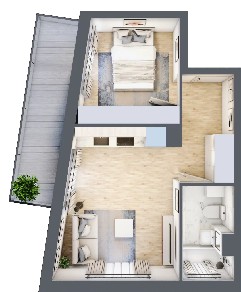 2 pokoje, mieszkanie 41,40 m², piętro 1, oferta nr RM/1B/I/1/6, Rytm Mokotowa 1B, Warszawa, Mokotów, Augustówka, ul. Antoniewska / Piramowicza