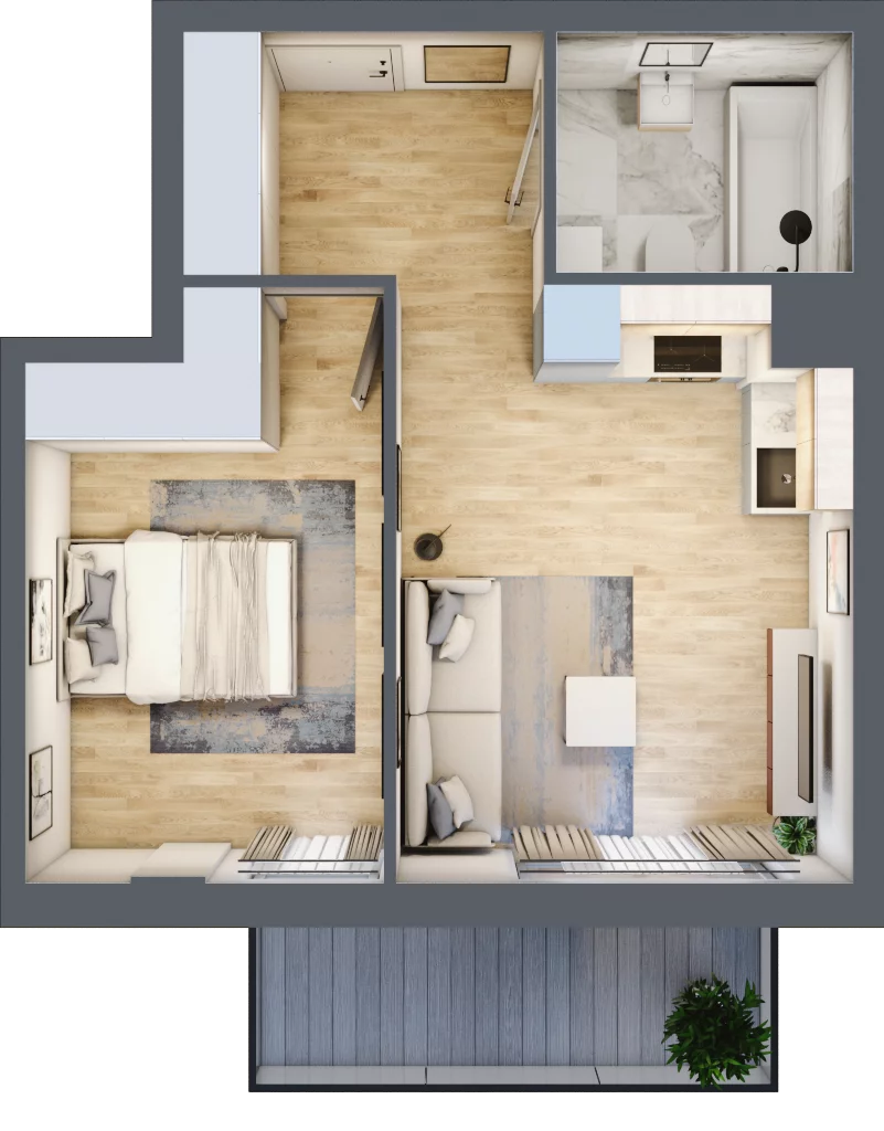 2 pokoje, mieszkanie 40,02 m², piętro 1, oferta nr RM/1B/I/1/4, Rytm Mokotowa 1B, Warszawa, Mokotów, Augustówka, ul. Antoniewska / Piramowicza