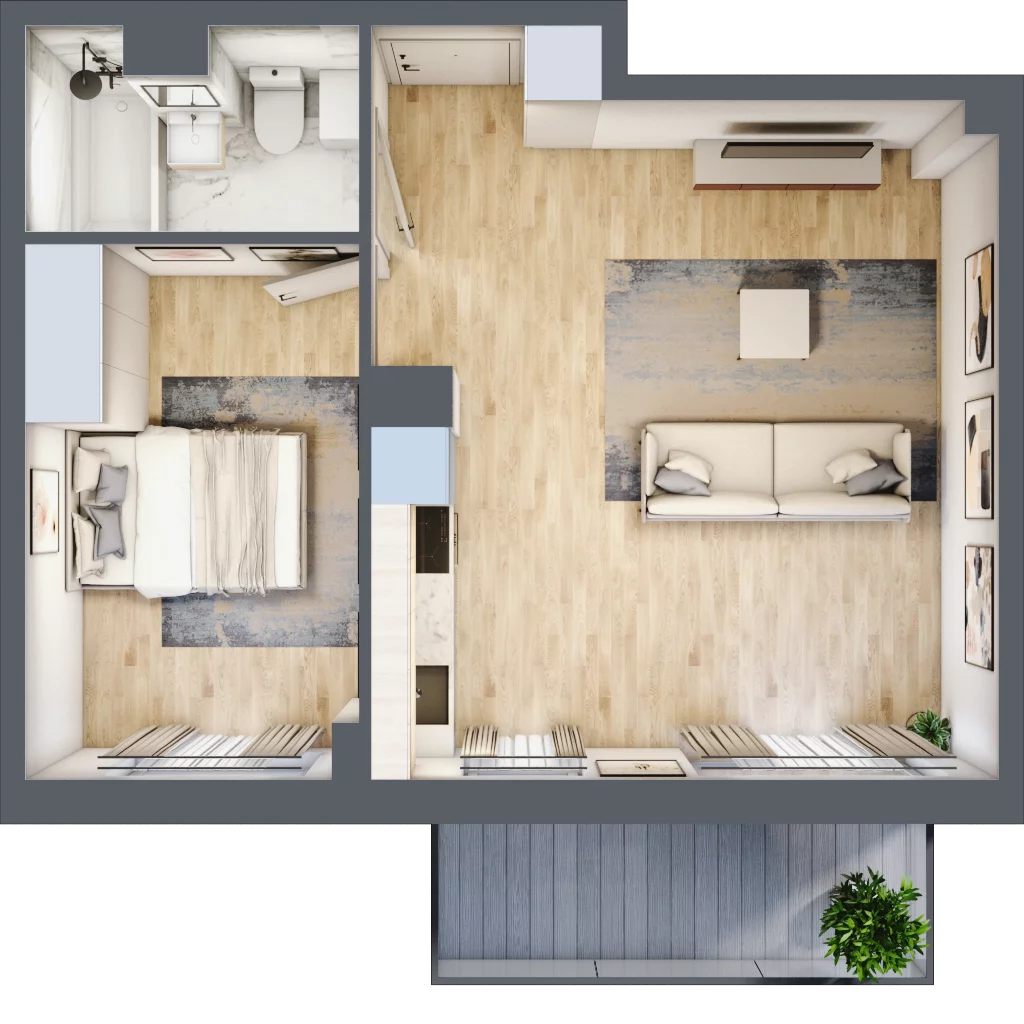 2 pokoje, mieszkanie 46,35 m², piętro 3, oferta nr RM/1B/H/3/2, Rytm Mokotowa 1B, Warszawa, Mokotów, Augustówka, ul. Antoniewska / Piramowicza