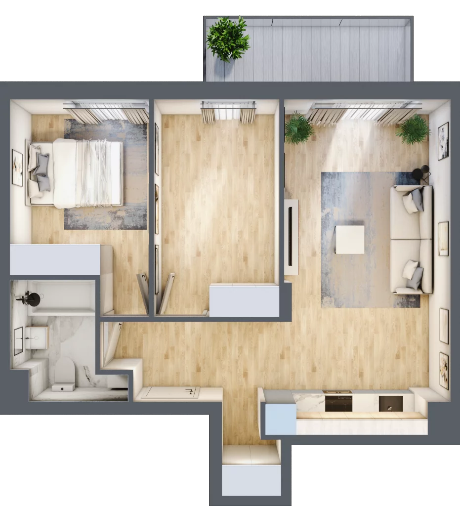 3 pokoje, mieszkanie 54,95 m², piętro 1, oferta nr RM/1B/M/1/7, Rytm Mokotowa 1B, Warszawa, Mokotów, Augustówka, ul. Antoniewska / Piramowicza