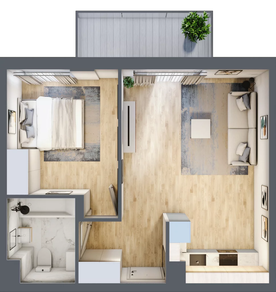 2 pokoje, mieszkanie 44,95 m², piętro 3, oferta nr RM/1B/I/3/8, Rytm Mokotowa 1B, Warszawa, Mokotów, Augustówka, ul. Antoniewska / Piramowicza