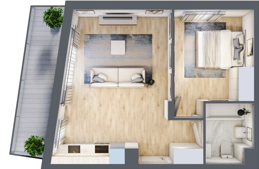 2 pokoje, mieszkanie 45,60 m², piętro 3, oferta nr RM/1B/I/3/7, Rytm Mokotowa 1B, Warszawa, Mokotów, Augustówka, ul. Antoniewska / Piramowicza