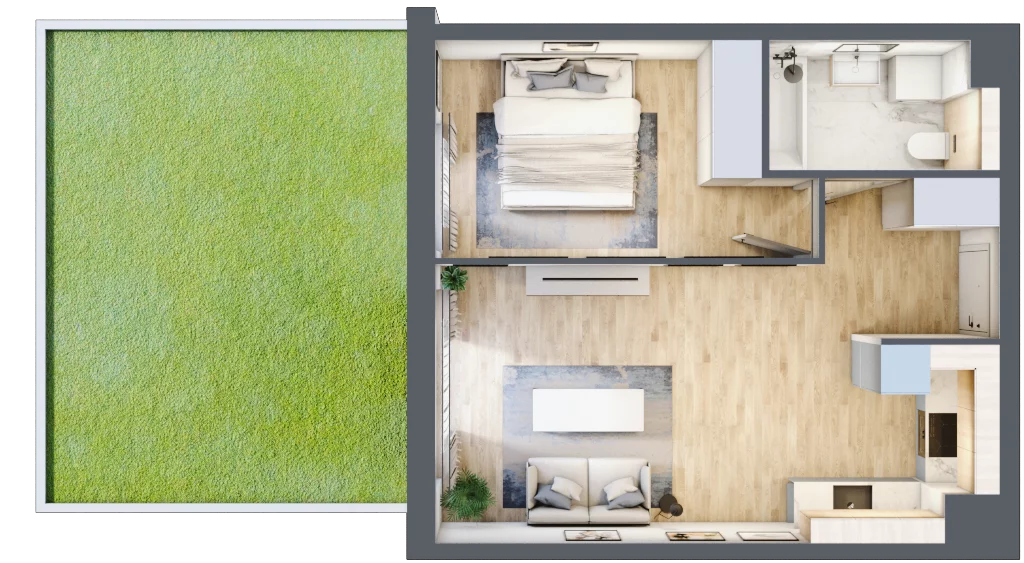 2 pokoje, mieszkanie 42,81 m², parter, oferta nr MC/I/B/0/2, Modern City etap I, Warszawa, Bemowo, Chrzanów, ul. Szeligowska