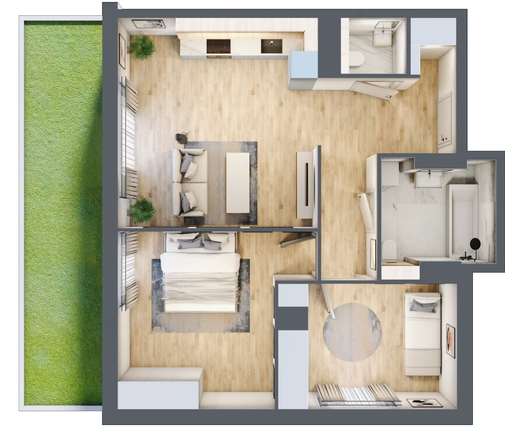3 pokoje, mieszkanie 59,63 m², parter, oferta nr MC/I/C/0/8, Modern City etap I, Warszawa, Bemowo, Chrzanów, ul. Szeligowska