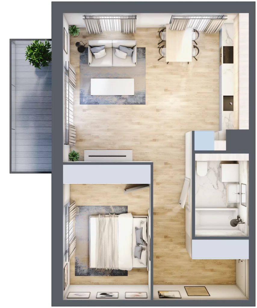 2 pokoje, mieszkanie 49,13 m², piętro 1, oferta nr MC/I/A/1/3, Modern City etap I, Warszawa, Bemowo, Chrzanów, ul. Szeligowska