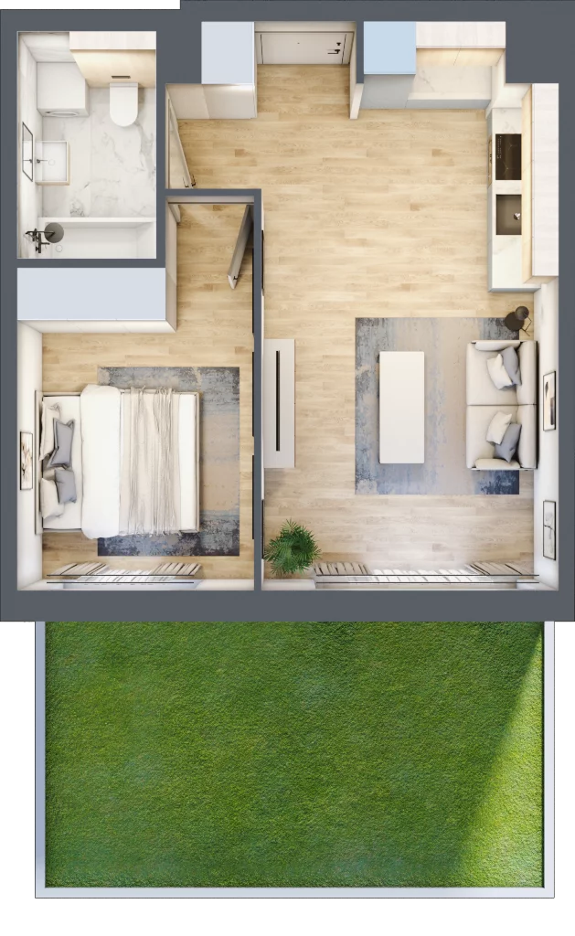 2 pokoje, mieszkanie 38,34 m², parter, oferta nr MC/H/A/0/7, Modern City etap H, Warszawa, Bemowo, Chrzanów, ul. Szeligowska
