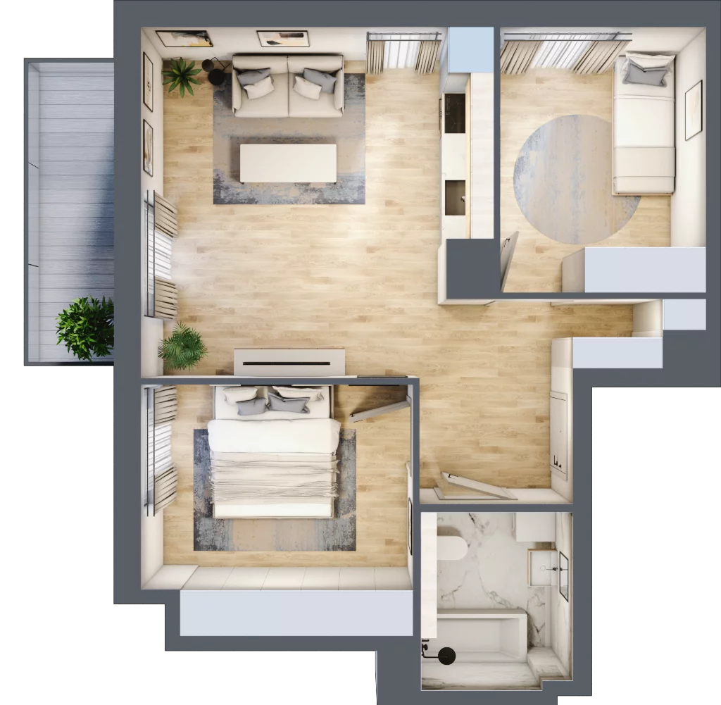 3 pokoje, mieszkanie 52,56 m², piętro 1, oferta nr MC/H/A/1/2, Modern City etap H, Warszawa, Bemowo, Chrzanów, ul. Szeligowska
