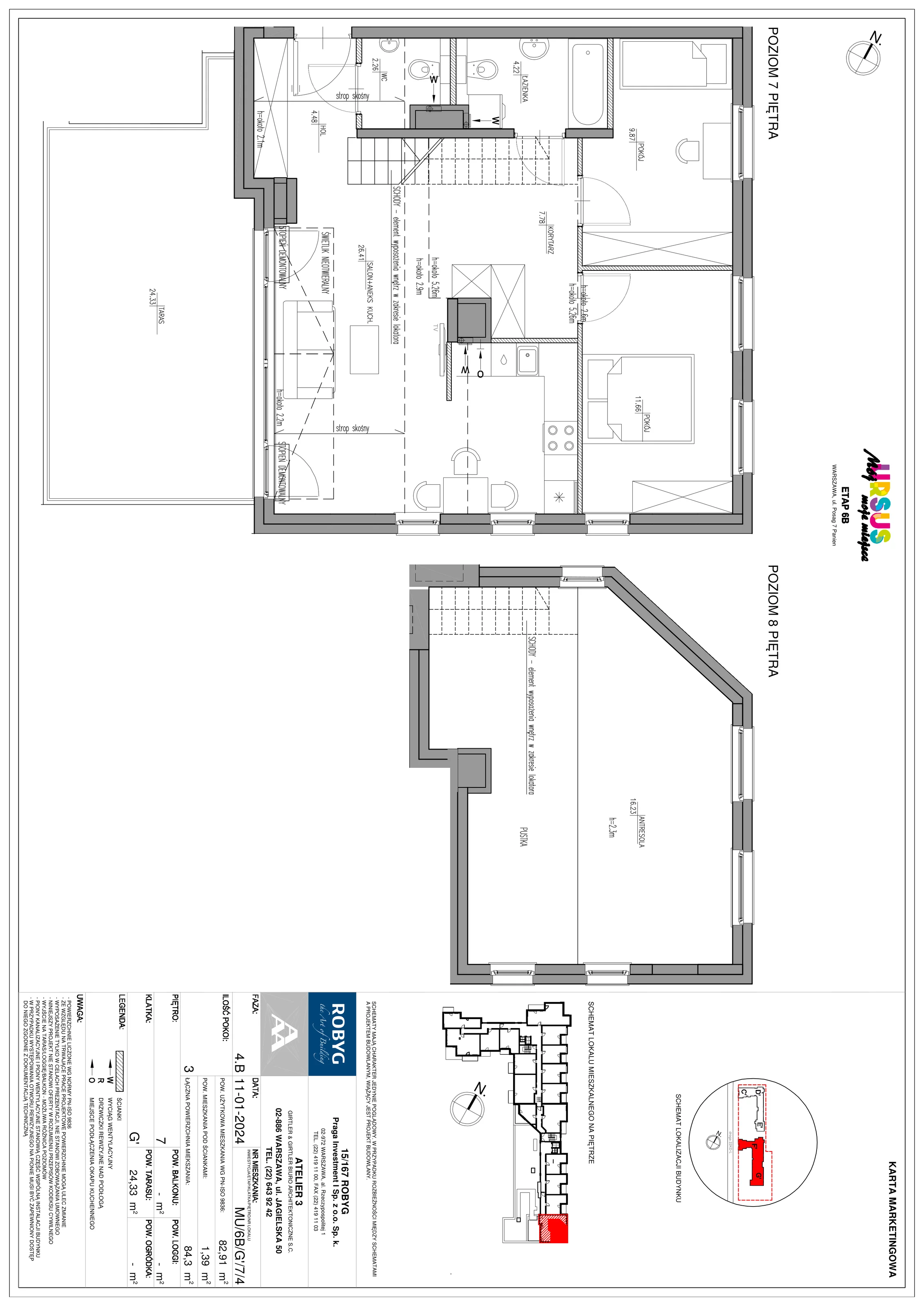 Mieszkanie 82,91 m², piętro 7, oferta nr MU/6B/G/7/4, Mój Ursus, Warszawa, Ursus, Szamoty, ul. Posag 7 Panien 9