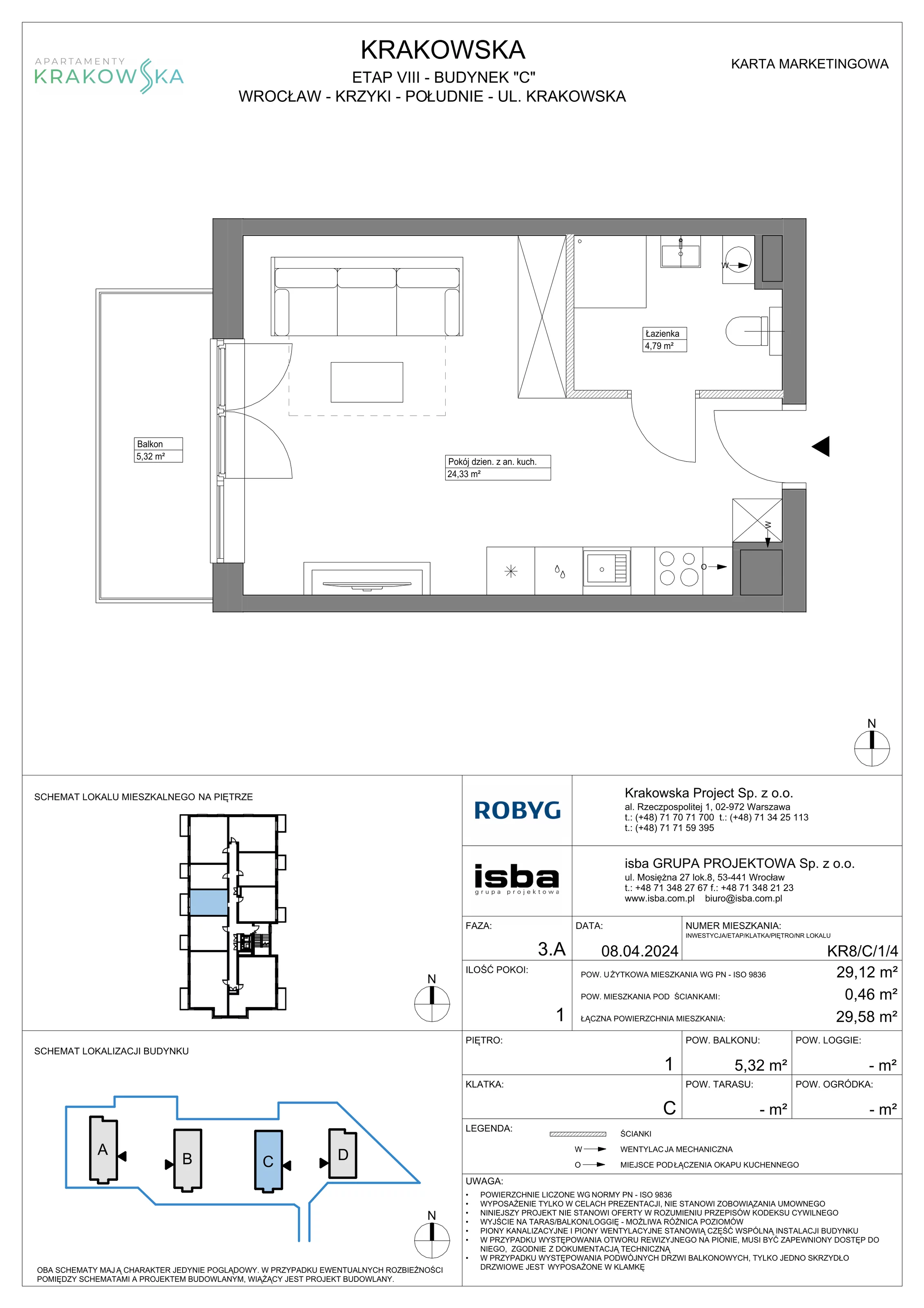 Mieszkanie 29,12 m², piętro 1, oferta nr KR8/C/1/4, Apartamenty Krakowska, Wrocław, Przedmieście Oławskie, Krzyki, ul. Krakowska