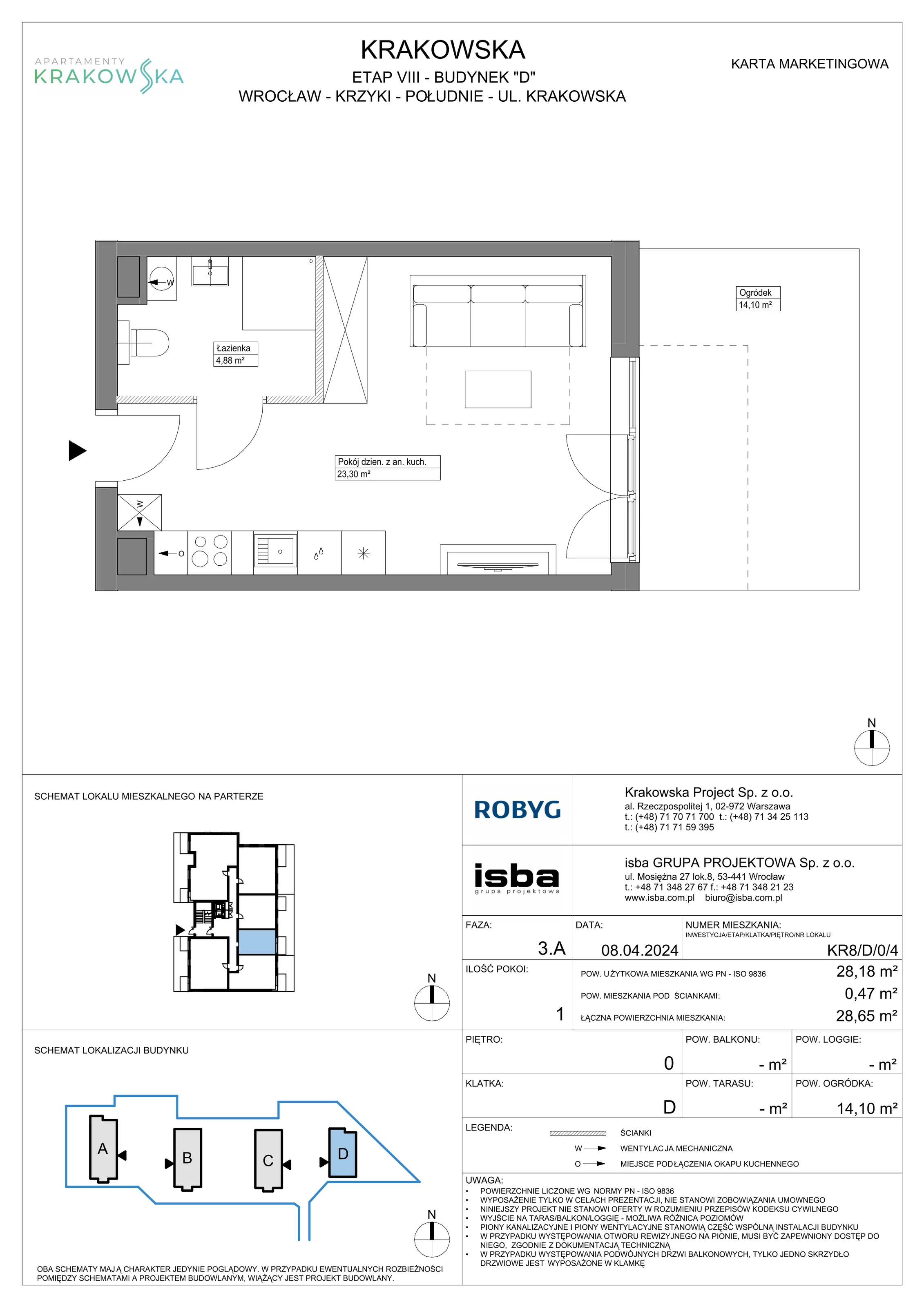 Mieszkanie 28,18 m², parter, oferta nr KR8/D/0/4, Apartamenty Krakowska, Wrocław, Przedmieście Oławskie, Krzyki, ul. Krakowska