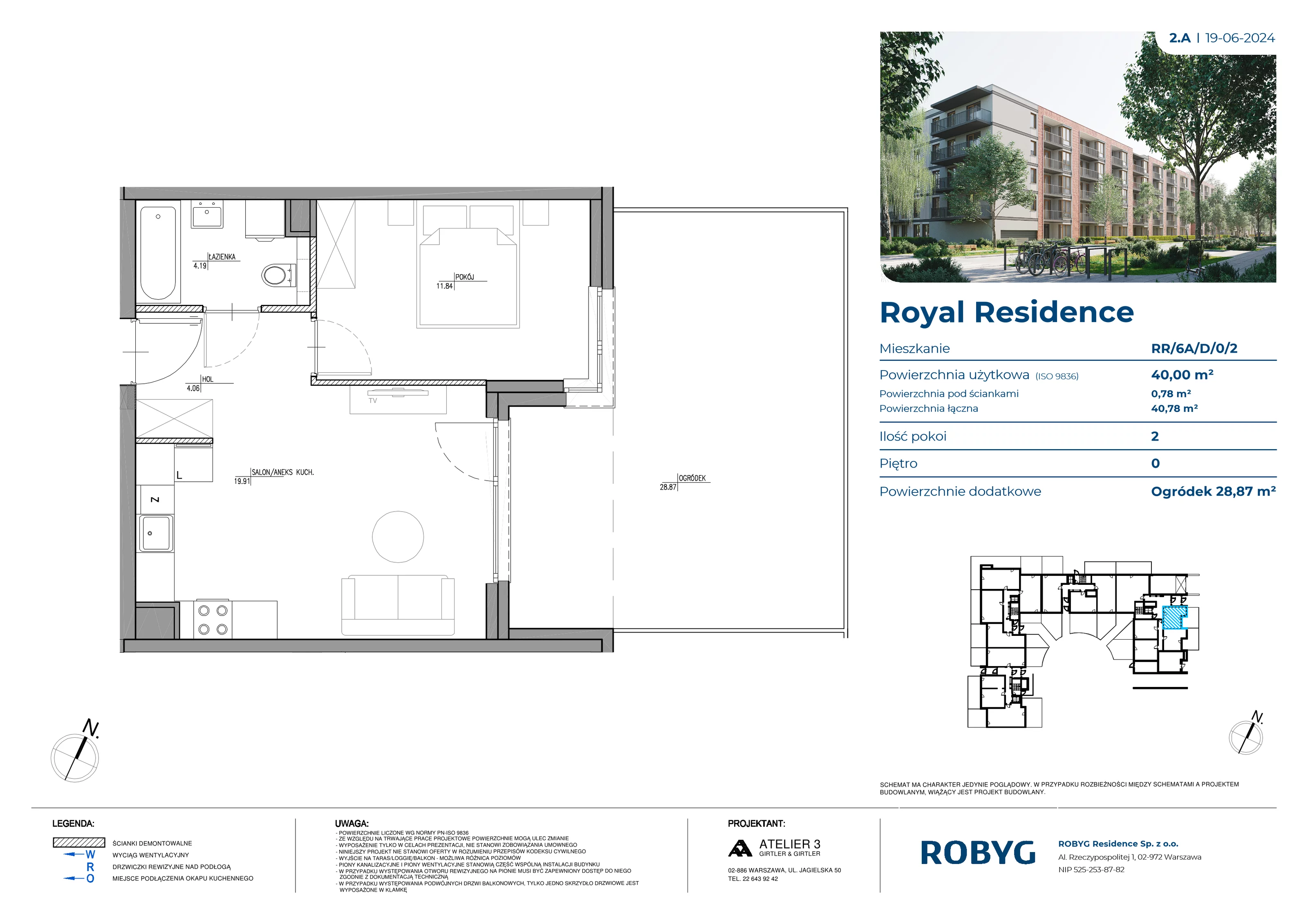 Mieszkanie 40,00 m², parter, oferta nr RR/6A/D/0/2, Royal Residence 6A, Warszawa, Wilanów, Błonia Wilanowskie, ul. Sarmacka