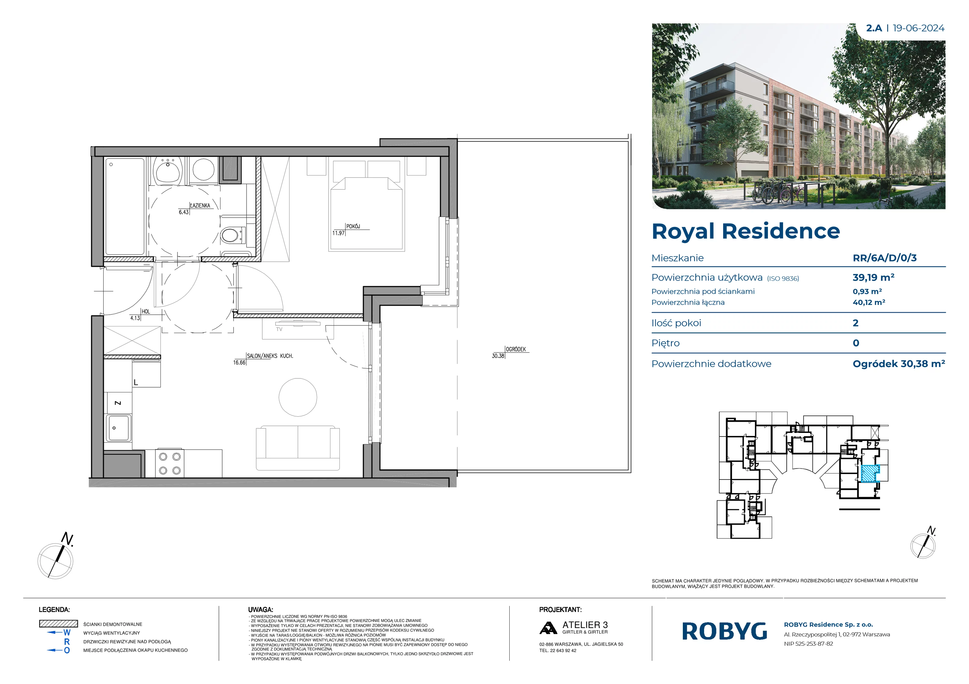 Mieszkanie 39,19 m², parter, oferta nr RR/6A/D/0/3, Royal Residence 6A, Warszawa, Wilanów, Błonia Wilanowskie, ul. Sarmacka