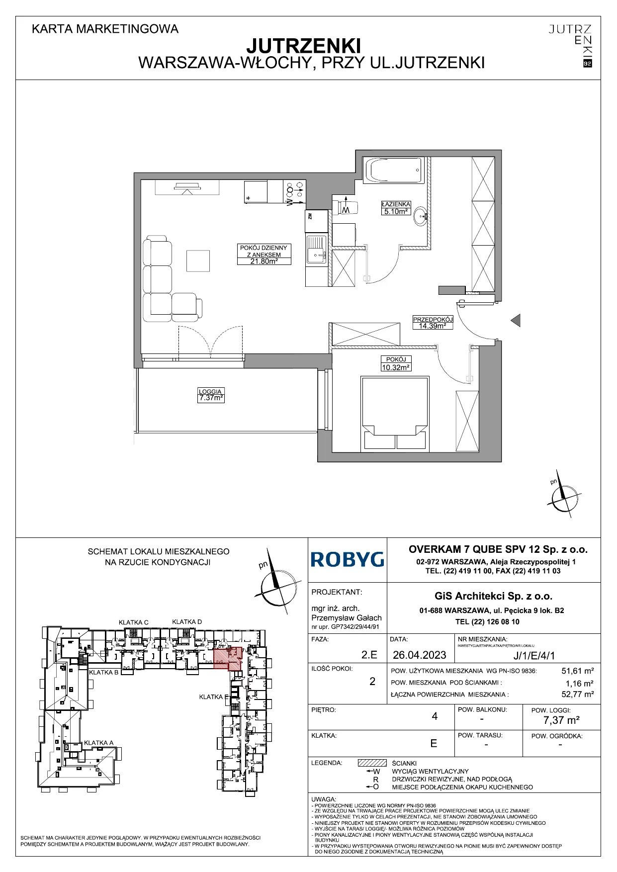 Mieszkanie 51,70 m², piętro 4, oferta nr J/1/E/4/1, Jutrzenki 92, Warszawa, Włochy, Salomea, ul. Jutrzenki 92