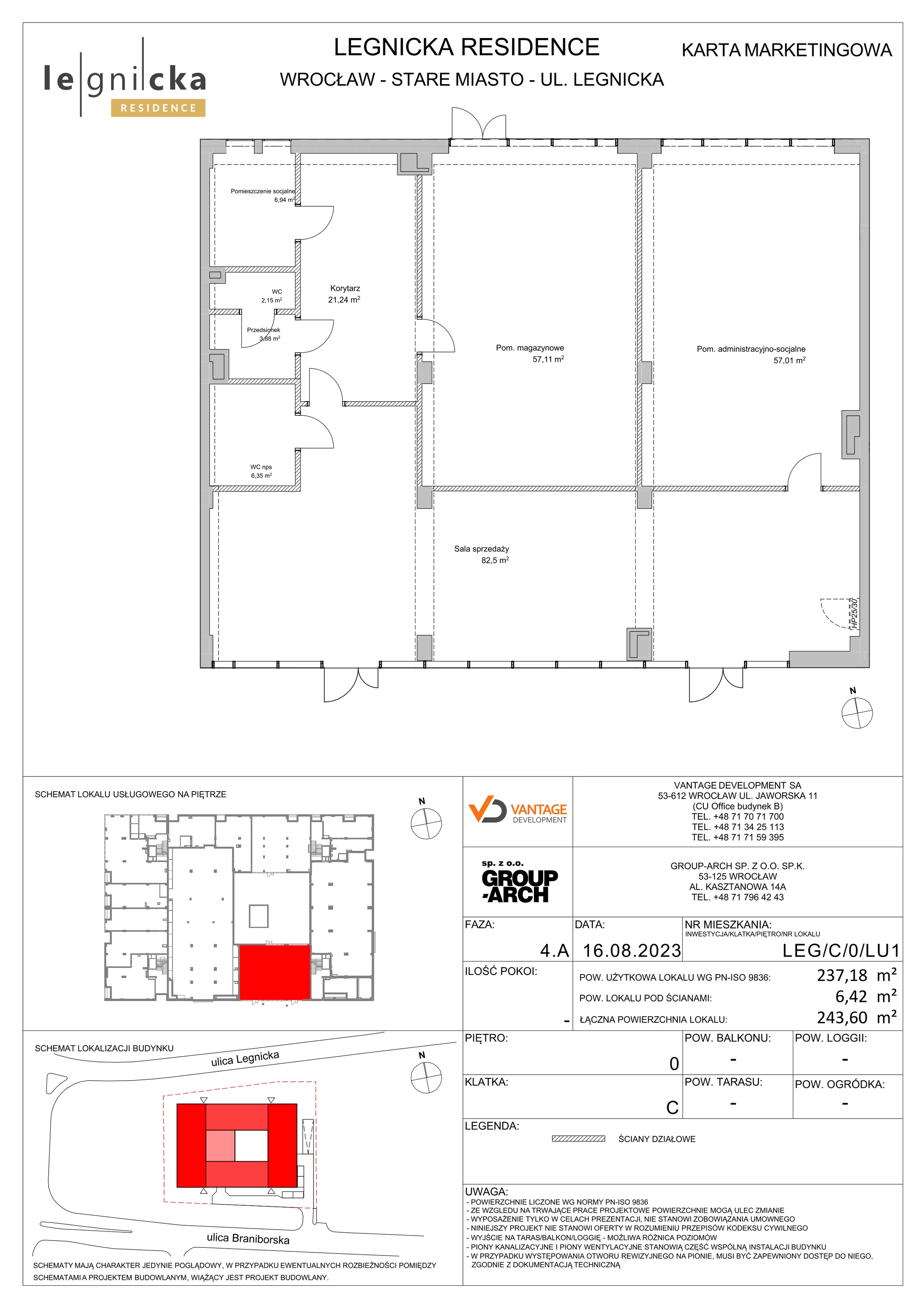 Lokal użytkowy 237,18 m², oferta nr LEG/C/0/LU1, Legnicka Residence - lokale usługowe, Wrocław, Szczepin, ul. Legnicka 36