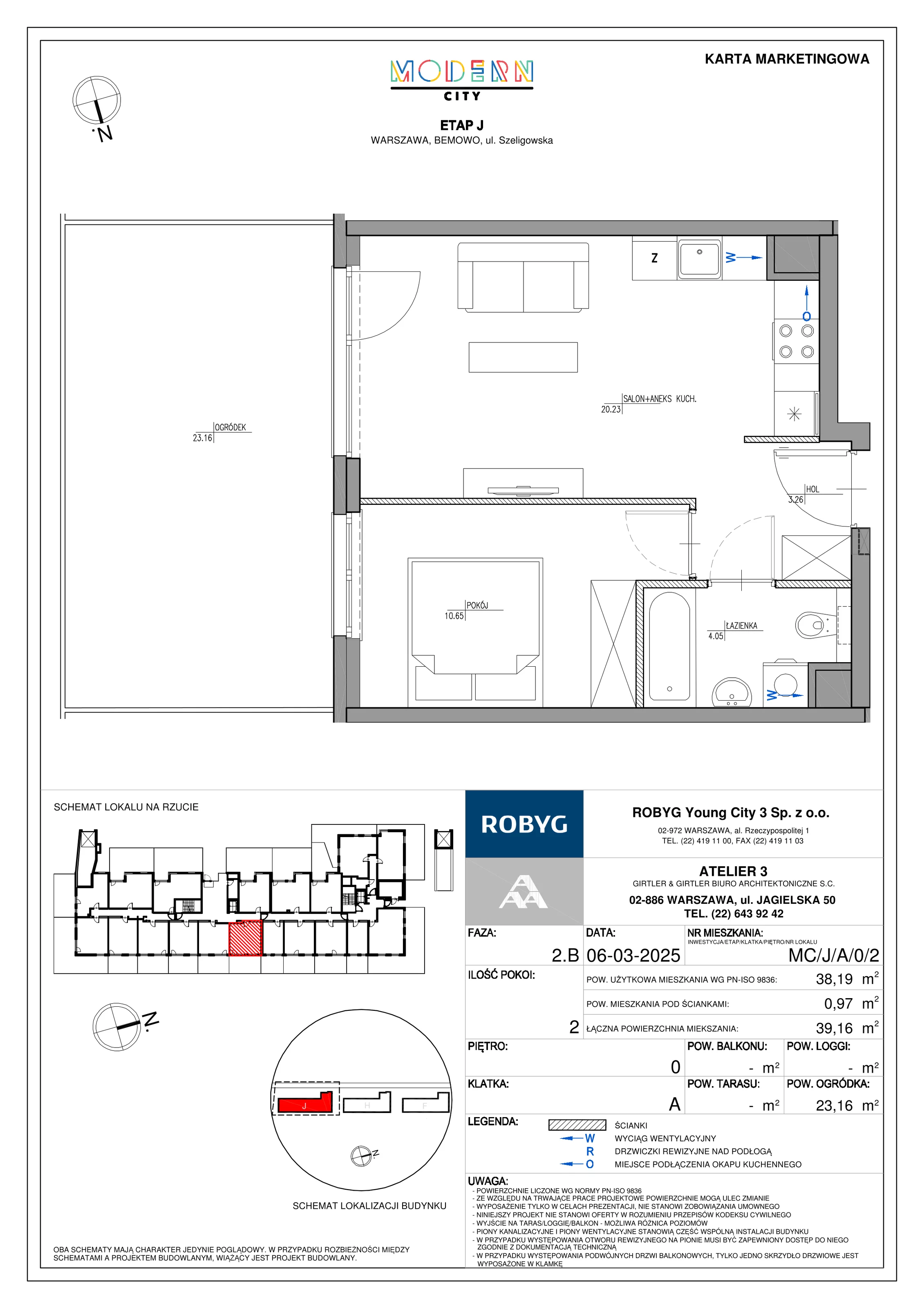 2 pokoje, mieszkanie 38,19 m², parter, oferta nr MC/J/A/0/2, Modern City etap J, Warszawa, Bemowo, Chrzanów, ul. Szeligowska