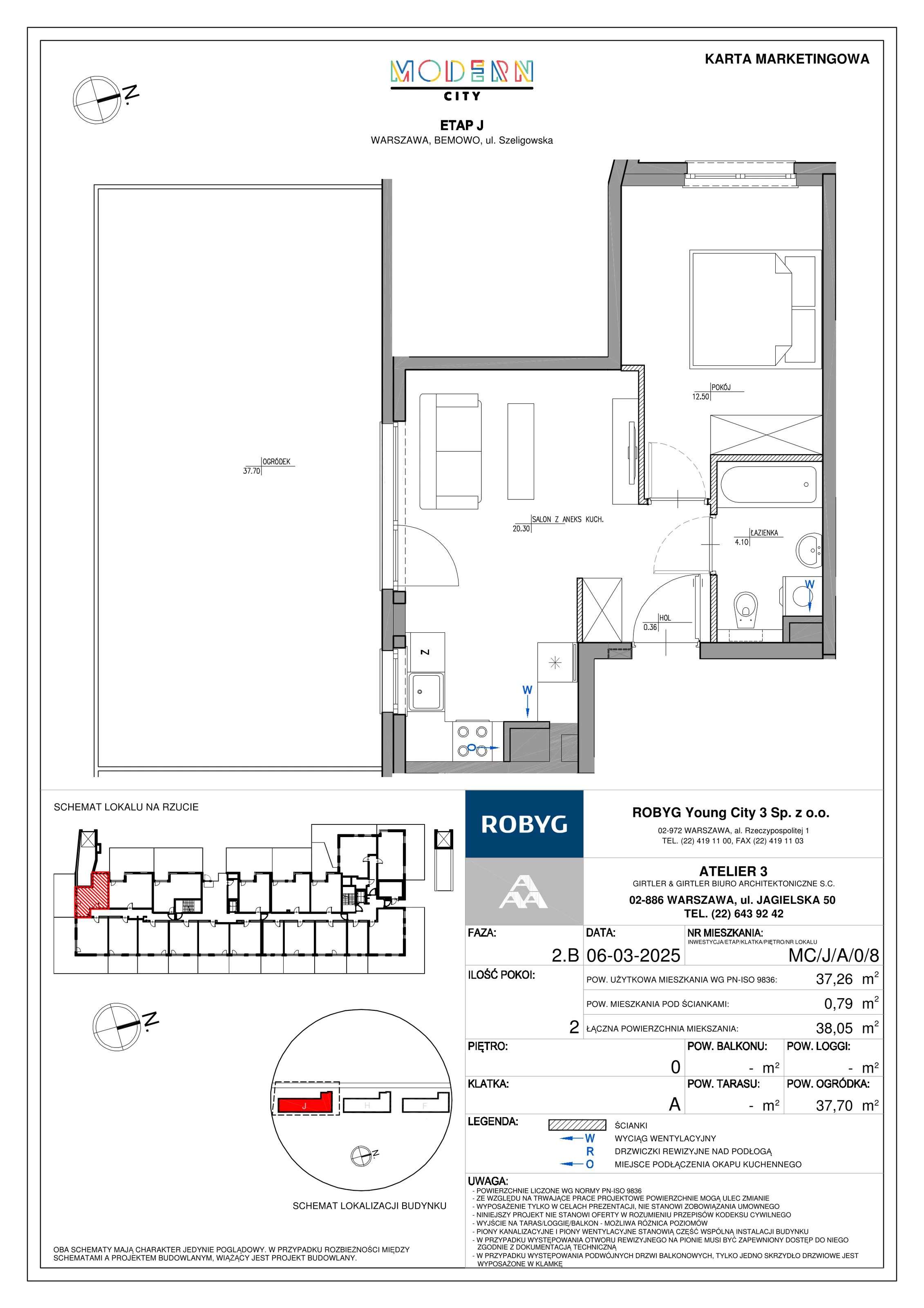 2 pokoje, mieszkanie 37,26 m², parter, oferta nr MC/J/A/0/8, Modern City etap J, Warszawa, Bemowo, Chrzanów, ul. Szeligowska