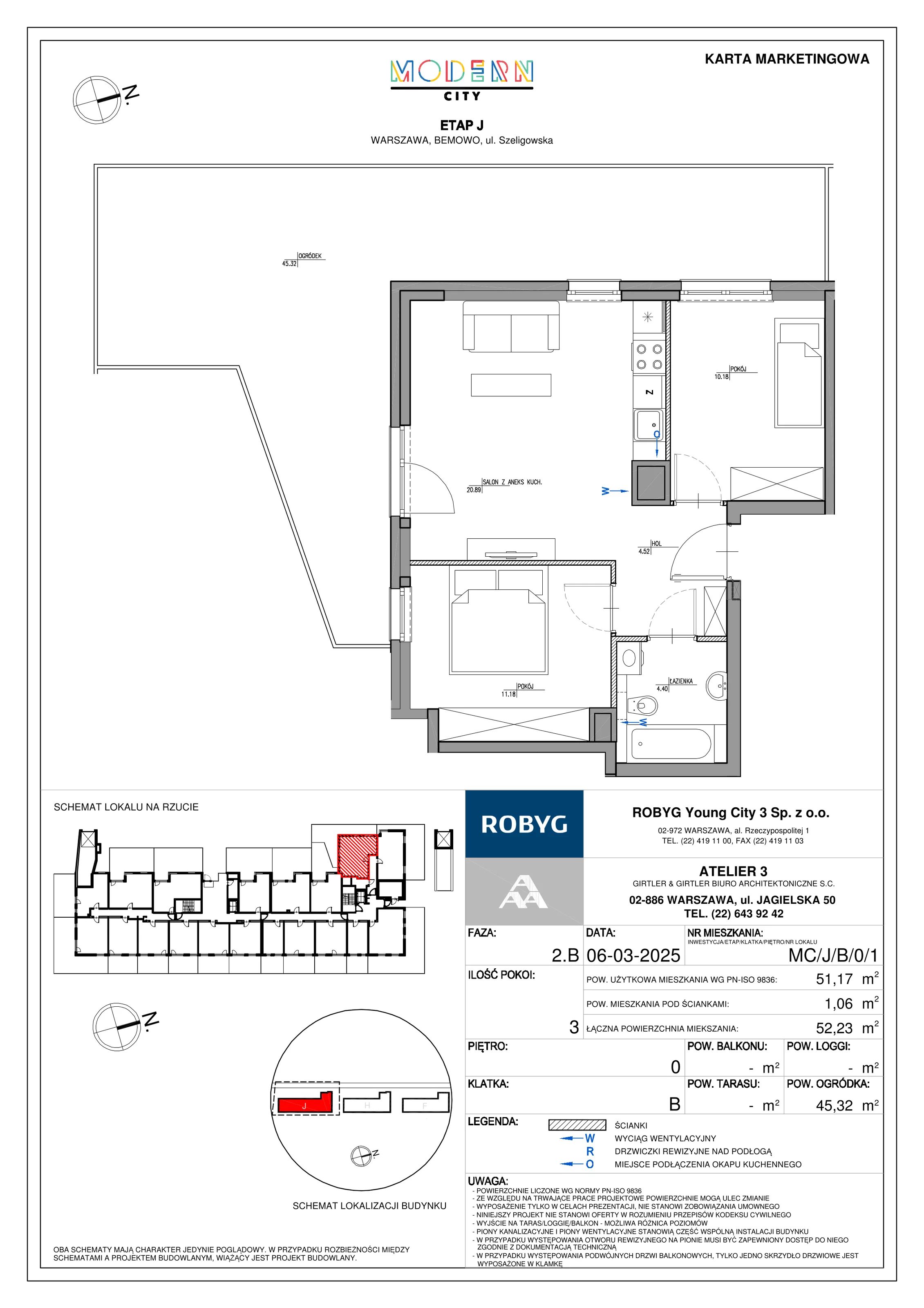 3 pokoje, mieszkanie 51,17 m², parter, oferta nr MC/J/B/0/1, Modern City etap J, Warszawa, Bemowo, Chrzanów, ul. Szeligowska