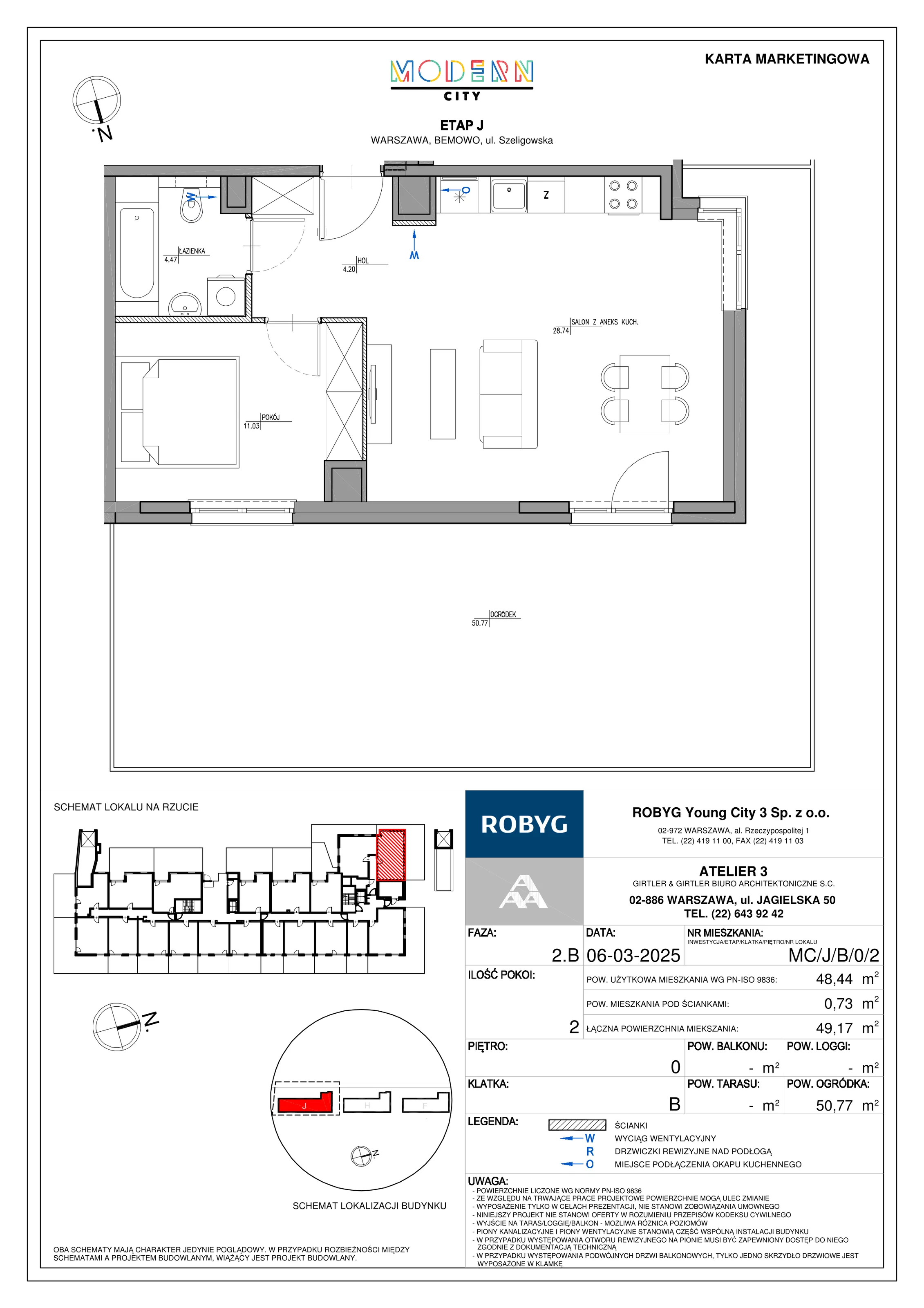 2 pokoje, mieszkanie 48,44 m², parter, oferta nr MC/J/B/0/2, Modern City etap J, Warszawa, Bemowo, Chrzanów, ul. Szeligowska