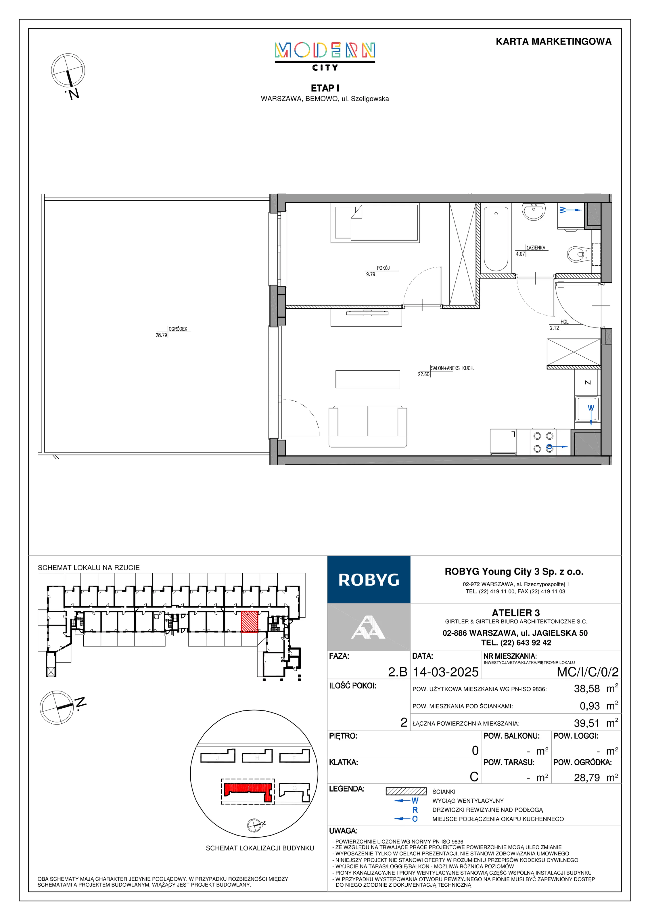 2 pokoje, mieszkanie 38,58 m², parter, oferta nr MC/I/C/0/2, Modern City etap I, Warszawa, Bemowo, Chrzanów, ul. Szeligowska