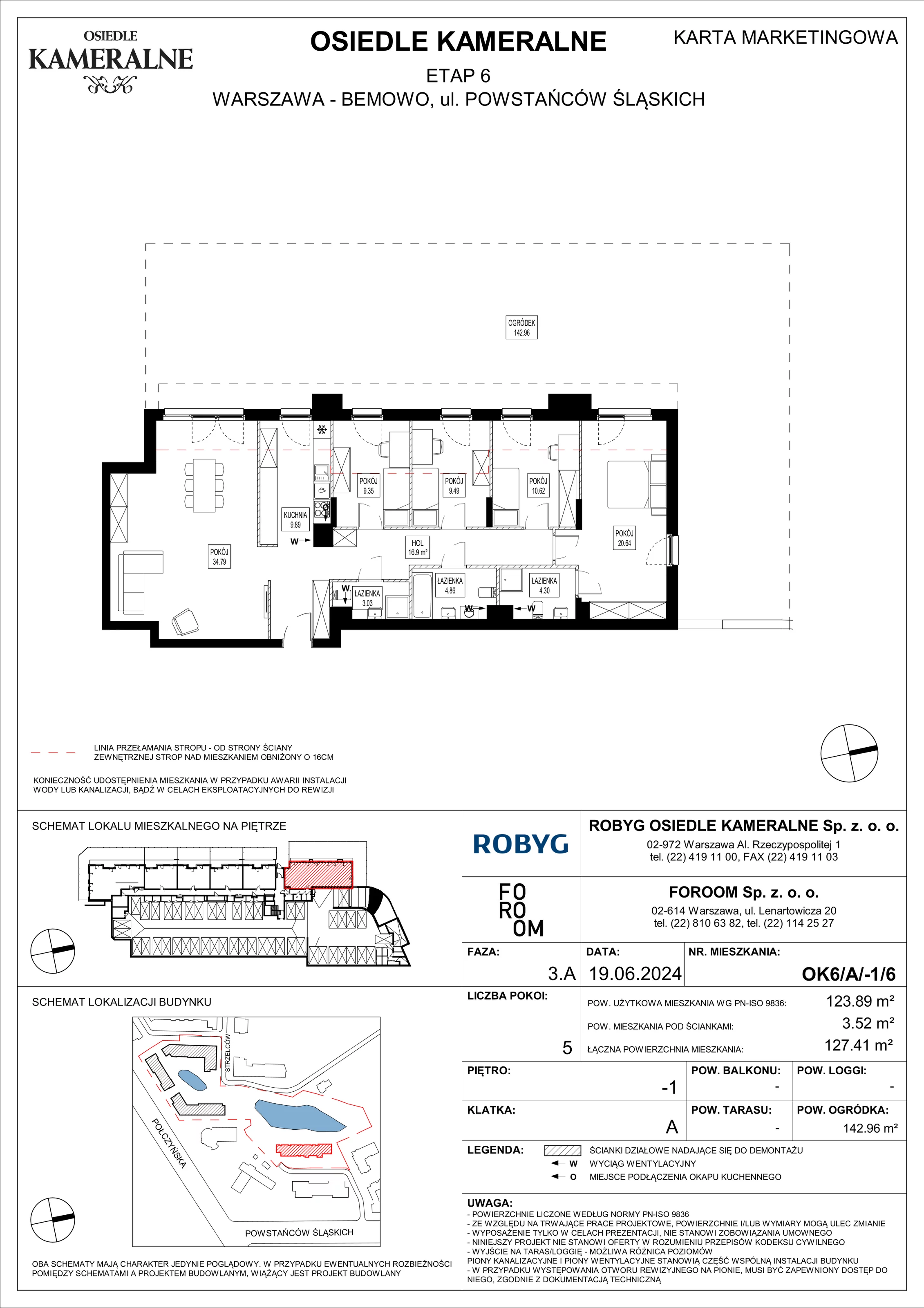 Mieszkanie 123,89 m², przyziemie, oferta nr OK6/A/-1/6, Osiedle Kameralne 6, Warszawa, Bemowo, Jelonki Południowe, ul. Powstańców Śląskich / Połczyńska